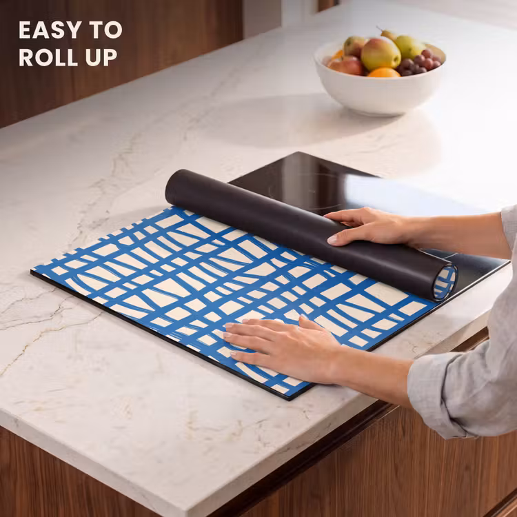 Induction hob protector - Checkered pattern - Blue - Cream — 6