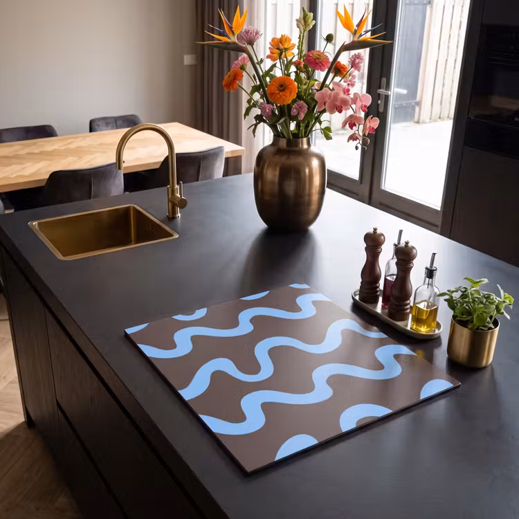 Induction hob protector - Winding lines - Blue - Brown - Minimalist — 2