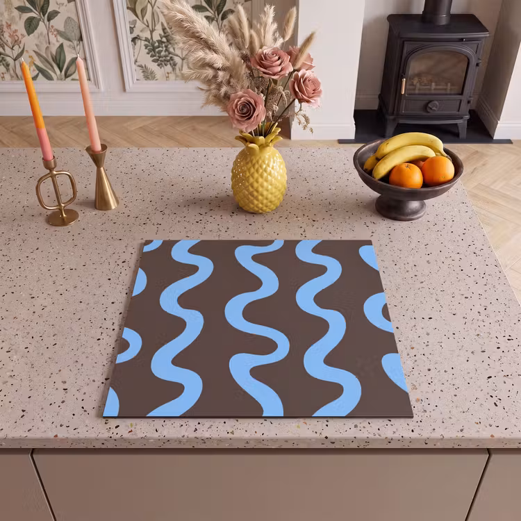 Induction hob protector - Winding lines - Blue - Brown - Minimalist — 3
