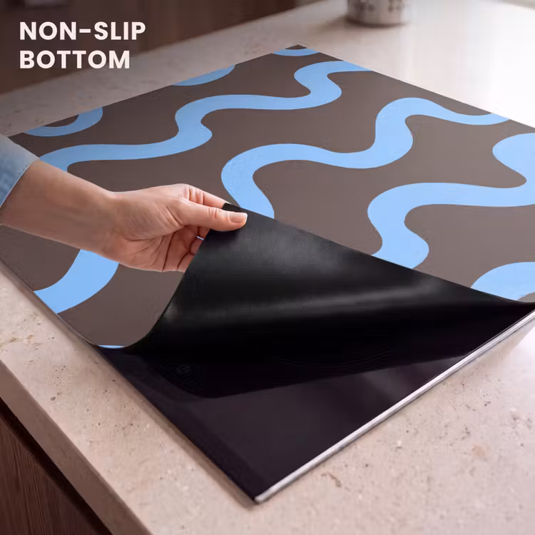 Induction hob protector - Winding lines - Blue - Brown - Minimalist — 5