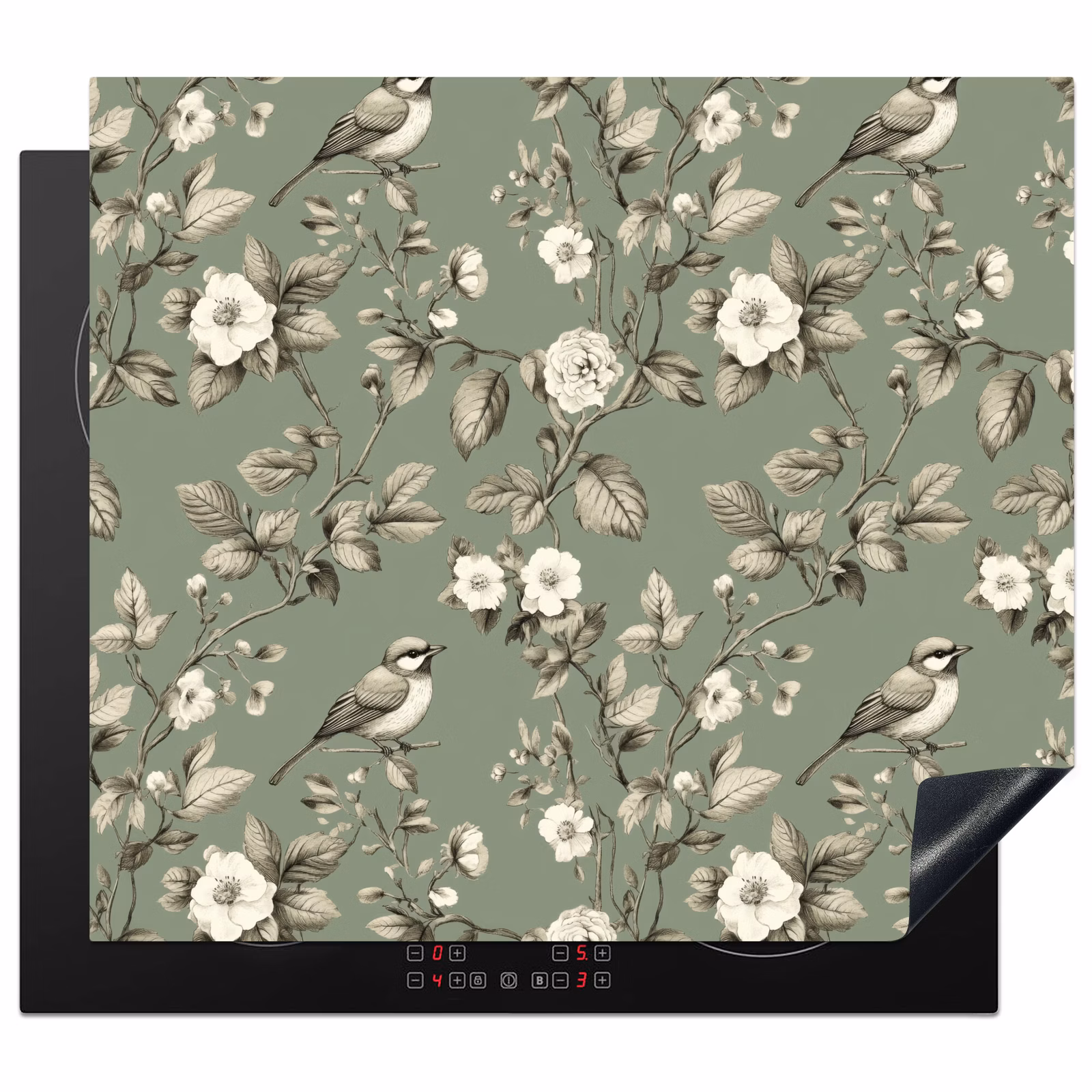 Induction hob protector - Botanical - Birds - Green — 1