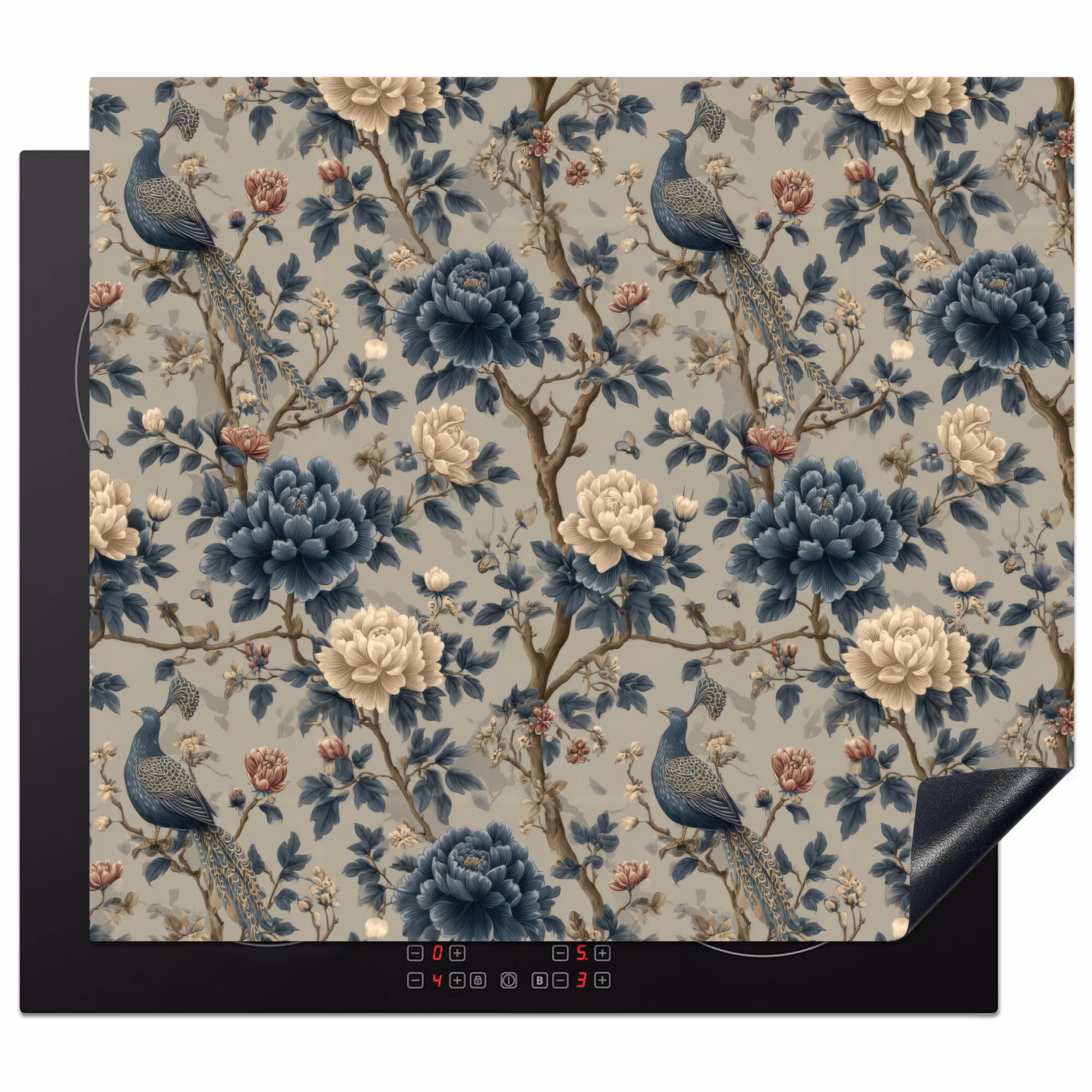 Induction hob protector - Peacock - Flowers - Blue — 1