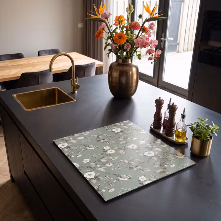 Induction hob protector - Botanical - Birds - Green — 2