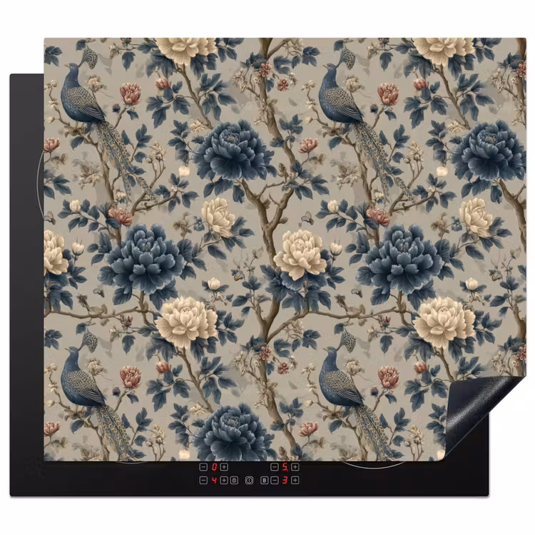 Induction hob protector - Peacock - Flowers - Blue — 1