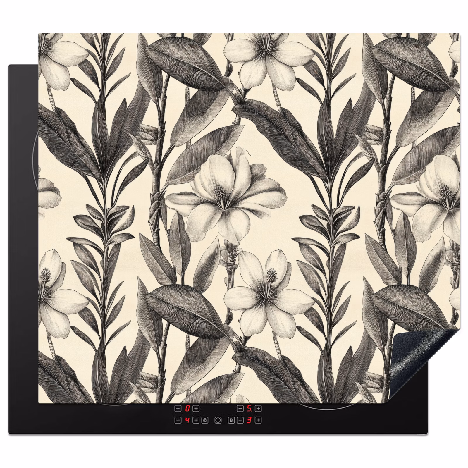 Induction hob protector - Classic - Botanical - Black - Beige — 1