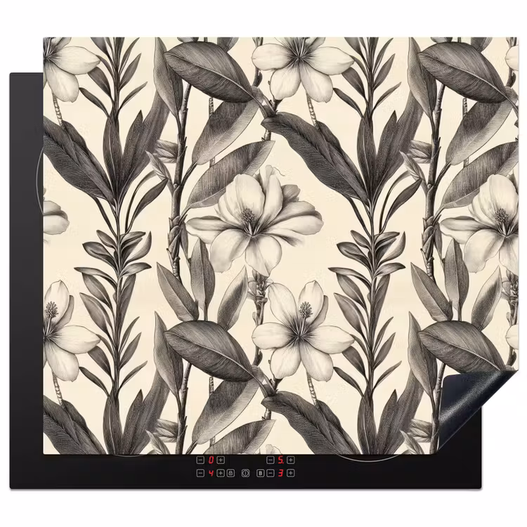 Induction hob protector - Classic - Botanical - Black - Beige — 1