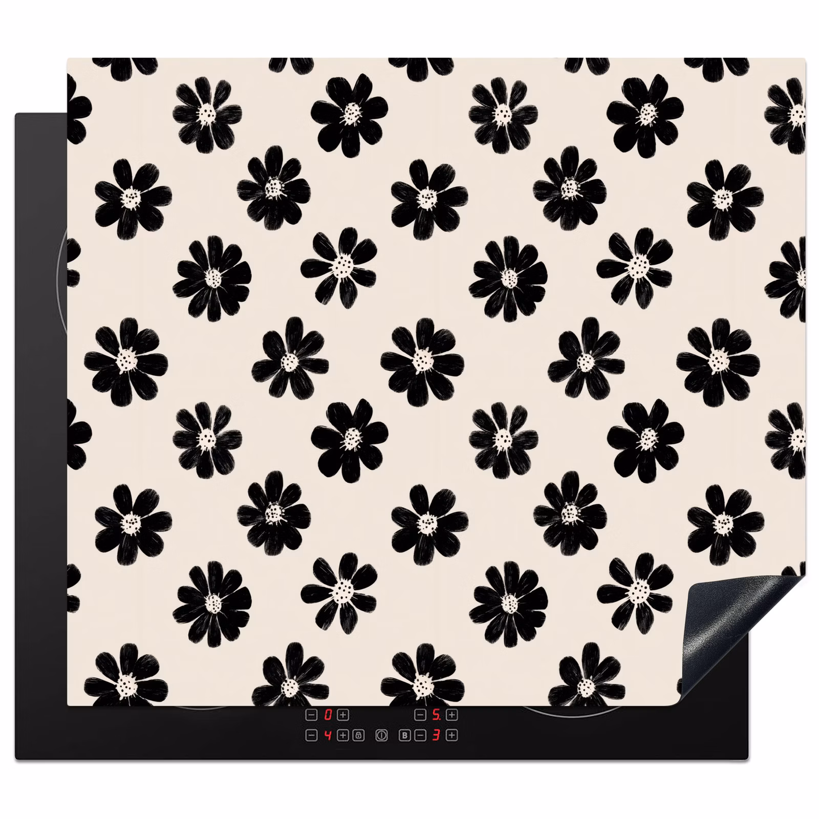 Induction hob protector - Graphic - Daisies - Black - Beige — 1
