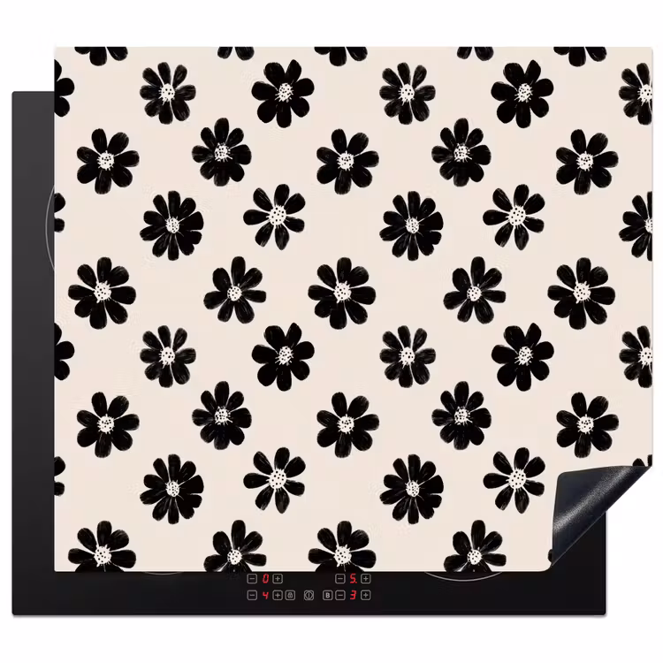 Induction hob protector - Graphic - Daisies - Black - Beige — 1