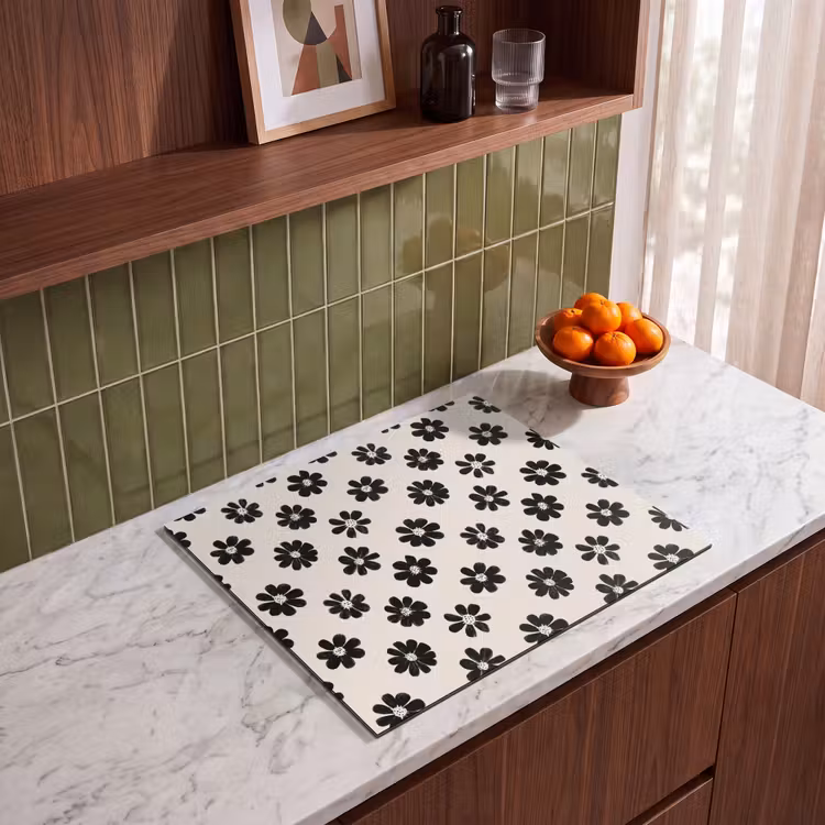 Induction hob protector - Graphic - Daisies - Black - Beige — 4