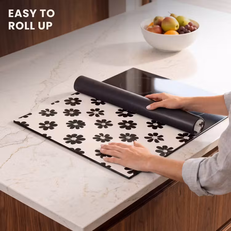 Induction hob protector - Graphic - Daisies - Black - Beige — 6