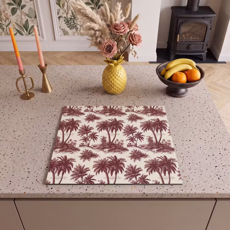 Induction hob cover - Tropical - Geometric - Bordeaux red — 3
