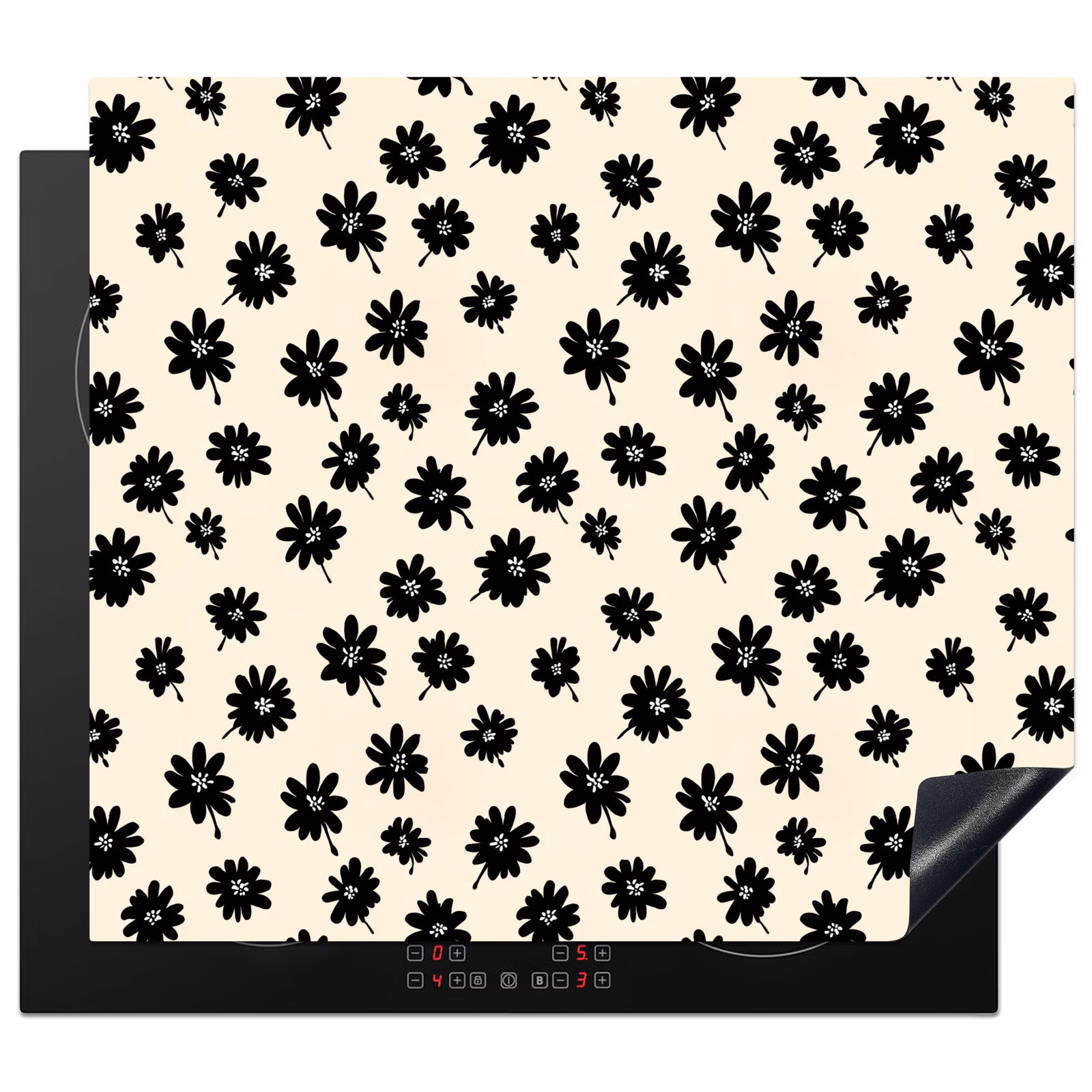 Induction hob protector - Daisies - Graphic - Black - Beige — 1