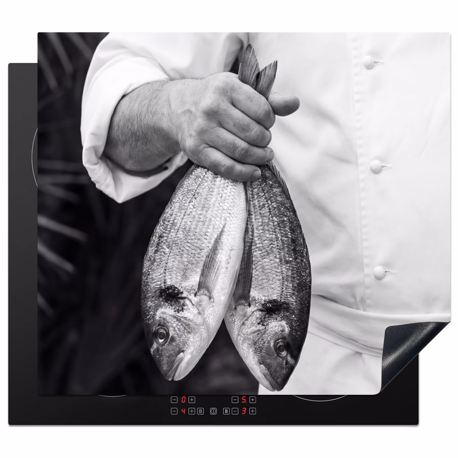 Induction hob protector - Fishing - Chef - Black - White — 1