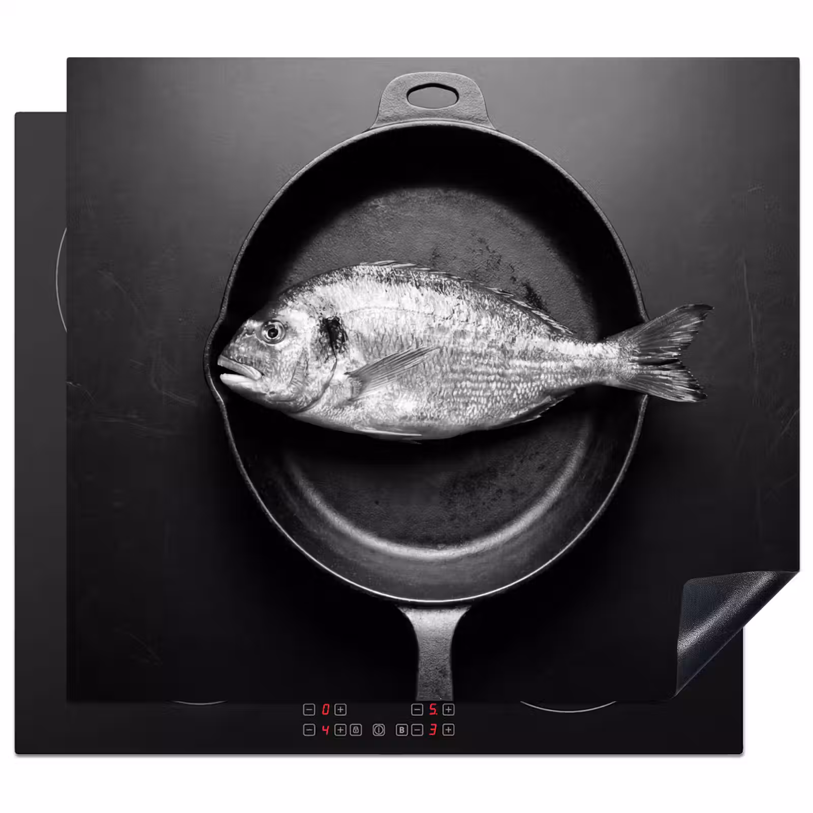 Induction hob protector - Pan - Fish - Black - White — 1