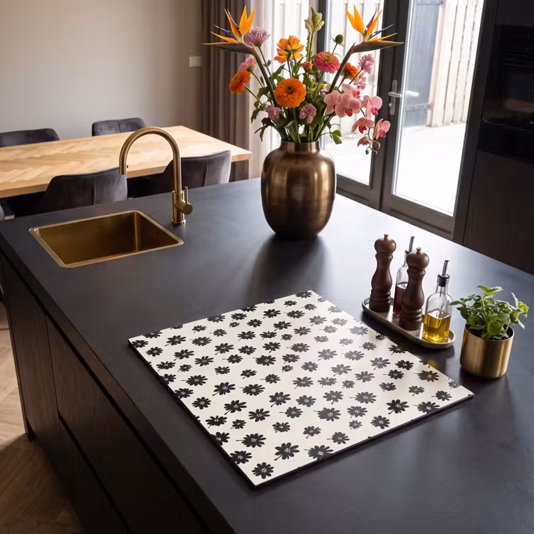 Induction hob protector - Daisies - Graphic - Black - Beige — 2