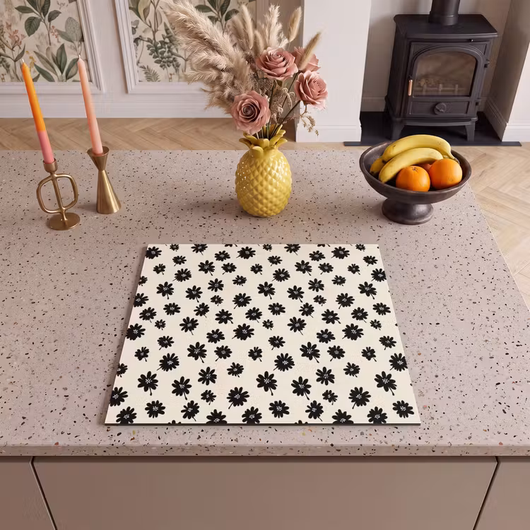 Induction hob protector - Daisies - Graphic - Black - Beige — 3