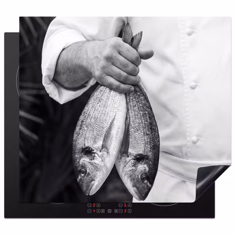Induction hob protector - Fishing - Chef - Black - White — 1