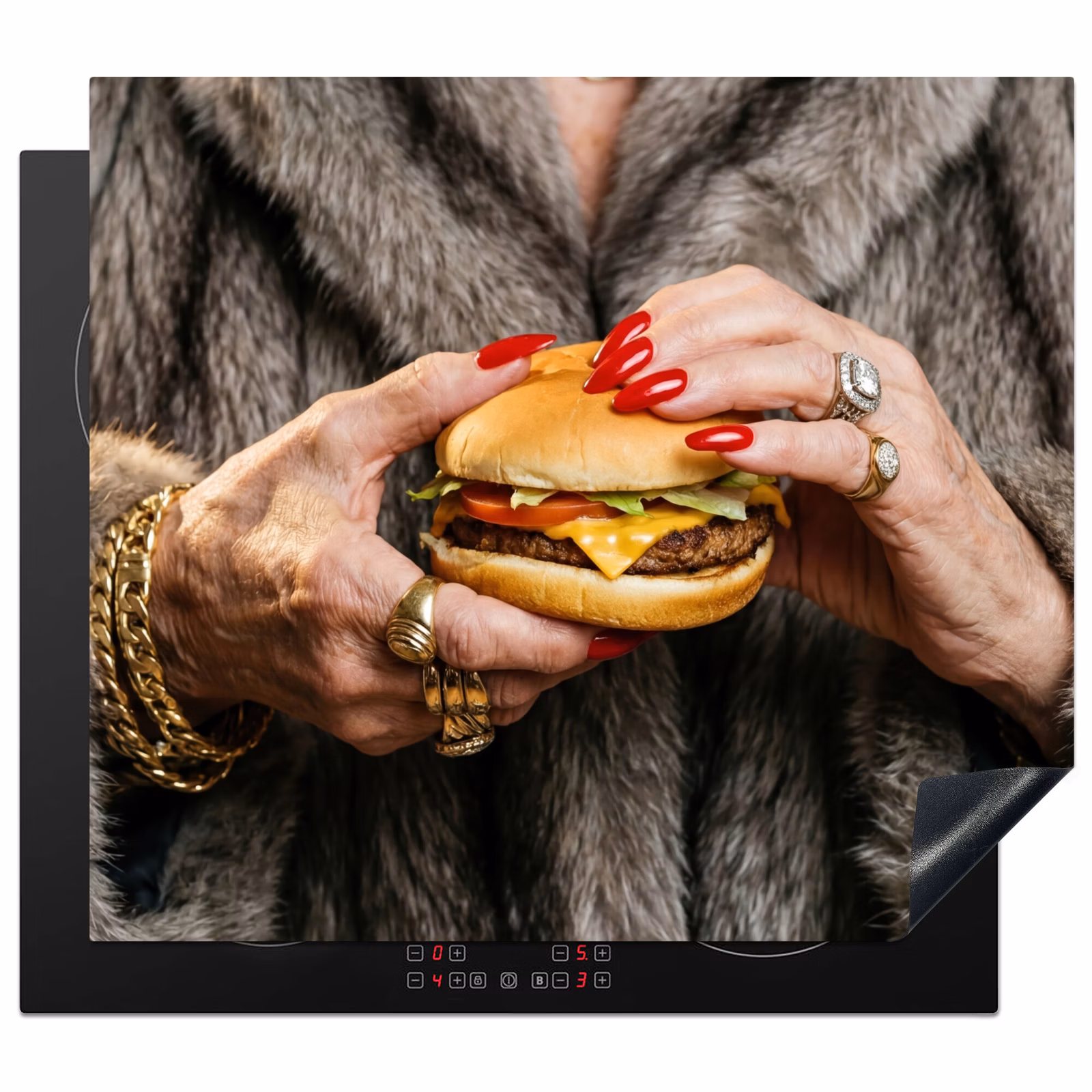 Induction hob protector - Woman - Hamburger - Fur Coat — 1