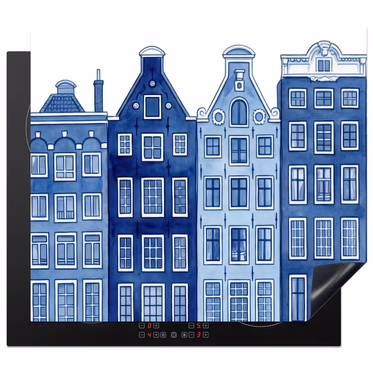 Induction hob protector - Watercolor - Canal houses - Delft - Blue — 1