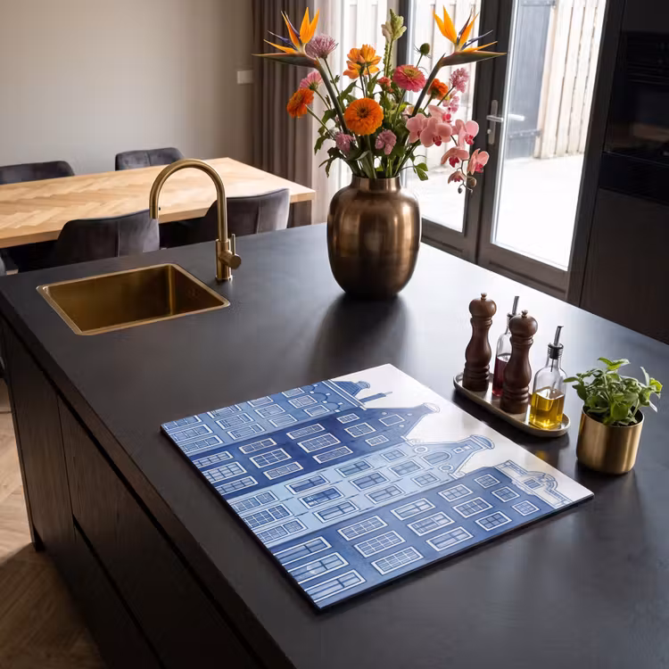 Induction hob protector - Watercolor - Canal houses - Delft - Blue — 2