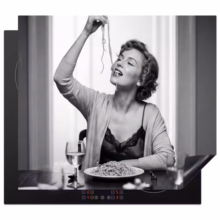 Induction hob protector - Woman - Spaghetti - Black - White — 1