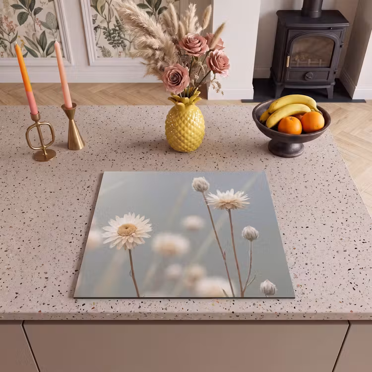 Induction hob protector - Straw Flowers - White - Daylight — 3