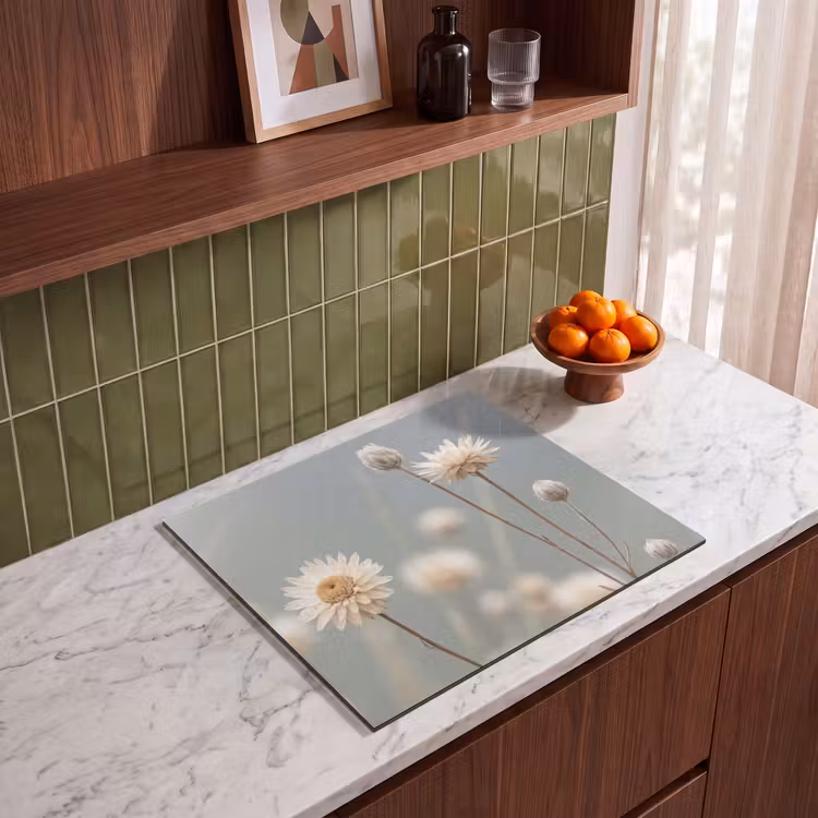 Induction hob protector - Straw Flowers - White - Daylight — 4