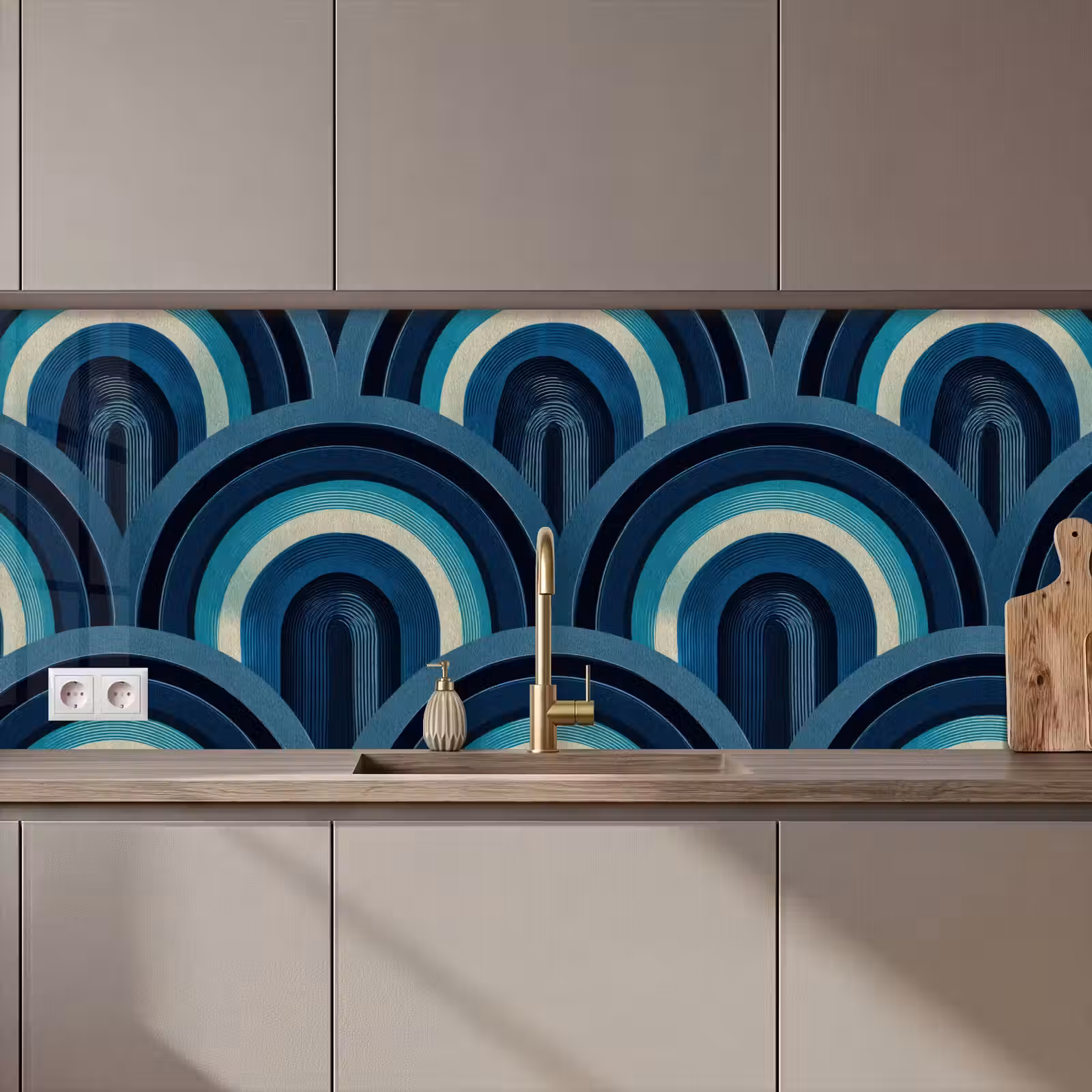 Kitchen splashback - Arches - Geometric - Pattern - Blue - Retro — 1