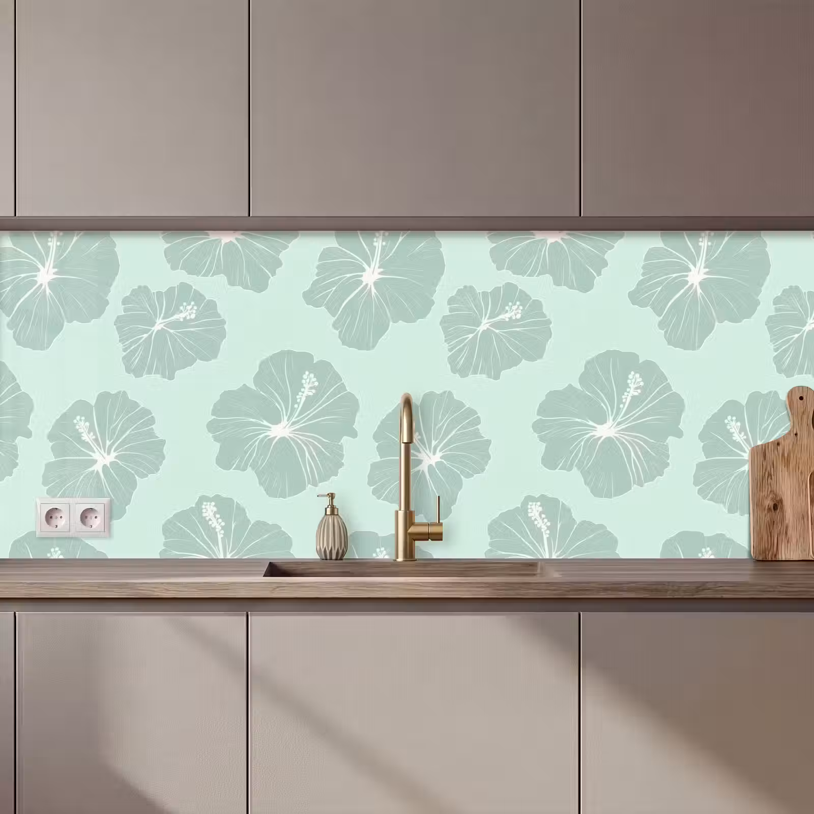 Kitchen splashback - Flowers - Hibiscus - Mint — 1
