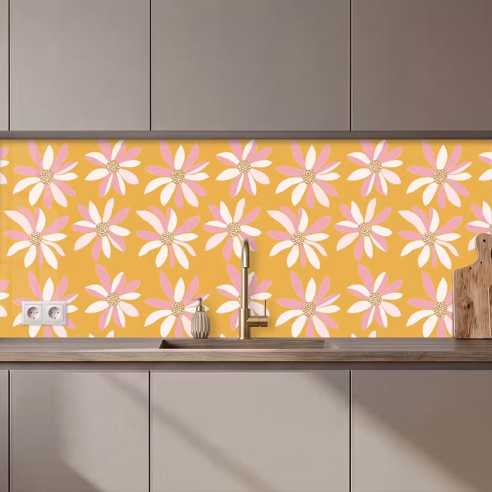 Kitchen splashback - Flowers - Modern - Yellow — 1