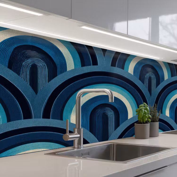 Kitchen splashback - Arches - Geometric - Pattern - Blue - Retro — 2