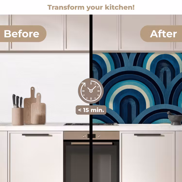Kitchen splashback - Arches - Geometric - Pattern - Blue - Retro — 3