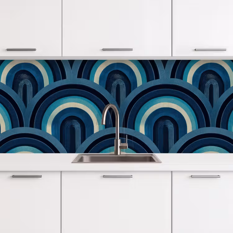 Kitchen splashback - Arches - Geometric - Pattern - Blue - Retro — 4