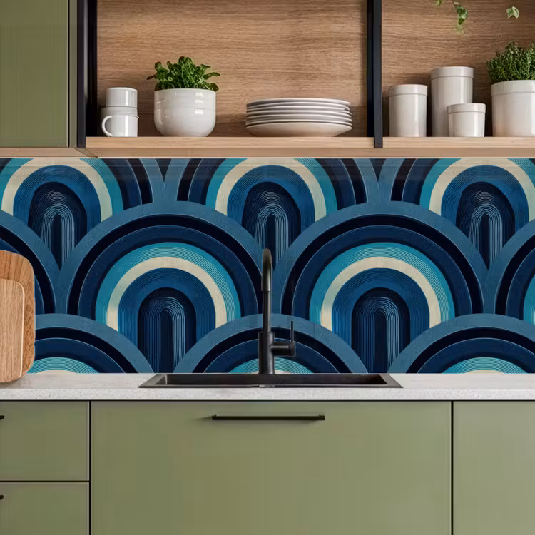 Kitchen splashback - Arches - Geometric - Pattern - Blue - Retro — 8
