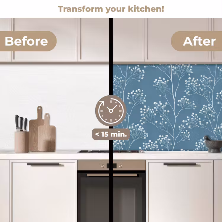 Kitchen splashback - Branches - Berries - Pattern - Light blue — 3