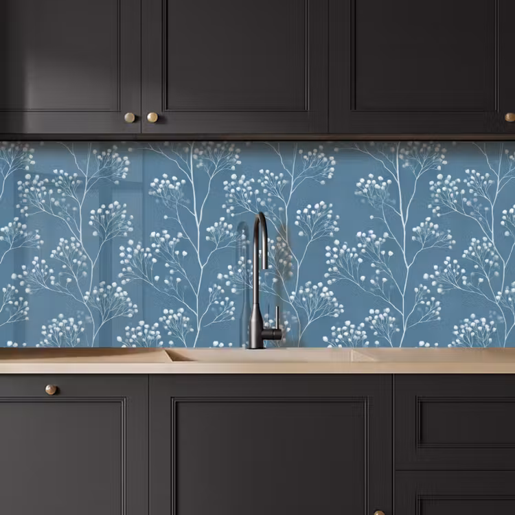 Kitchen splashback - Branches - Berries - Pattern - Light blue — 6