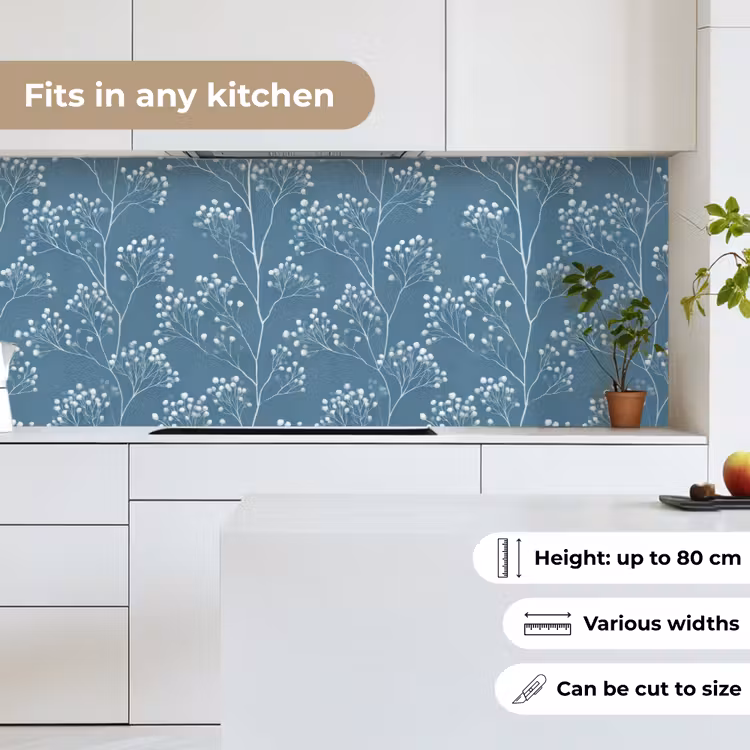 Kitchen splashback - Branches - Berries - Pattern - Light blue — 7