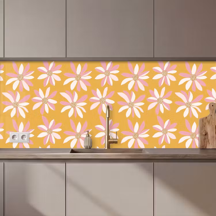 Kitchen splashback - Flowers - Modern - Yellow — 1
