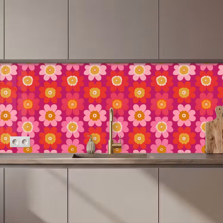 Kitchen splashback - Flowers - Retro - Colorful — 1
