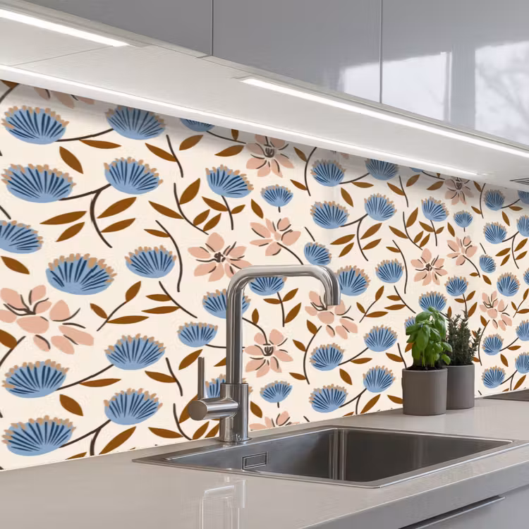 Kitchen splashback - Flowers - Wild - Blue — 2