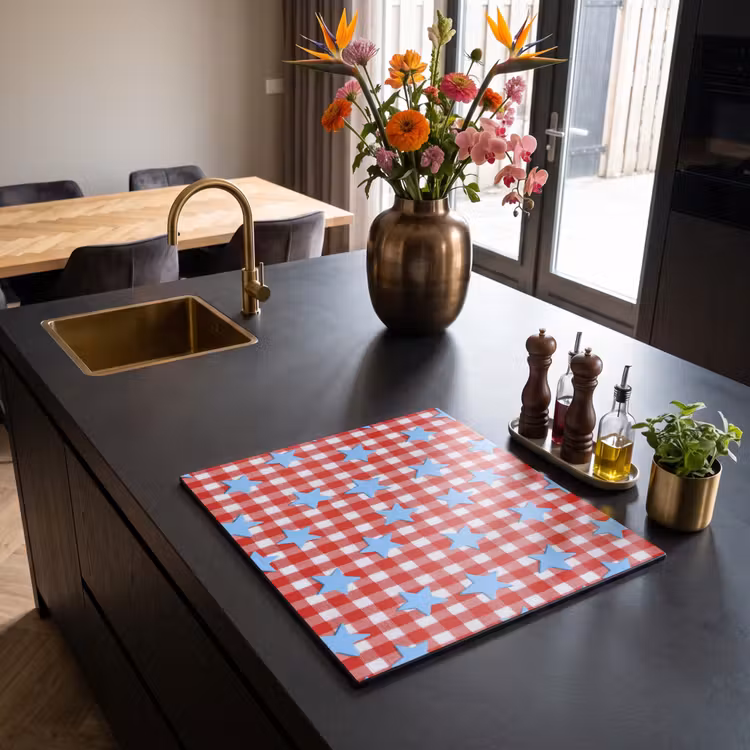 Induction hob cover - Plaid - Stars - Red — 2