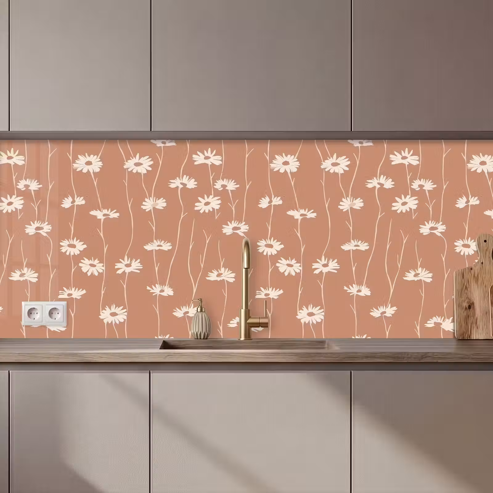 Kitchen splashback - Daisies - Subtle - Terracotta — 1