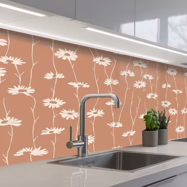 Kitchen splashback - Daisies - Subtle - Terracotta — 2