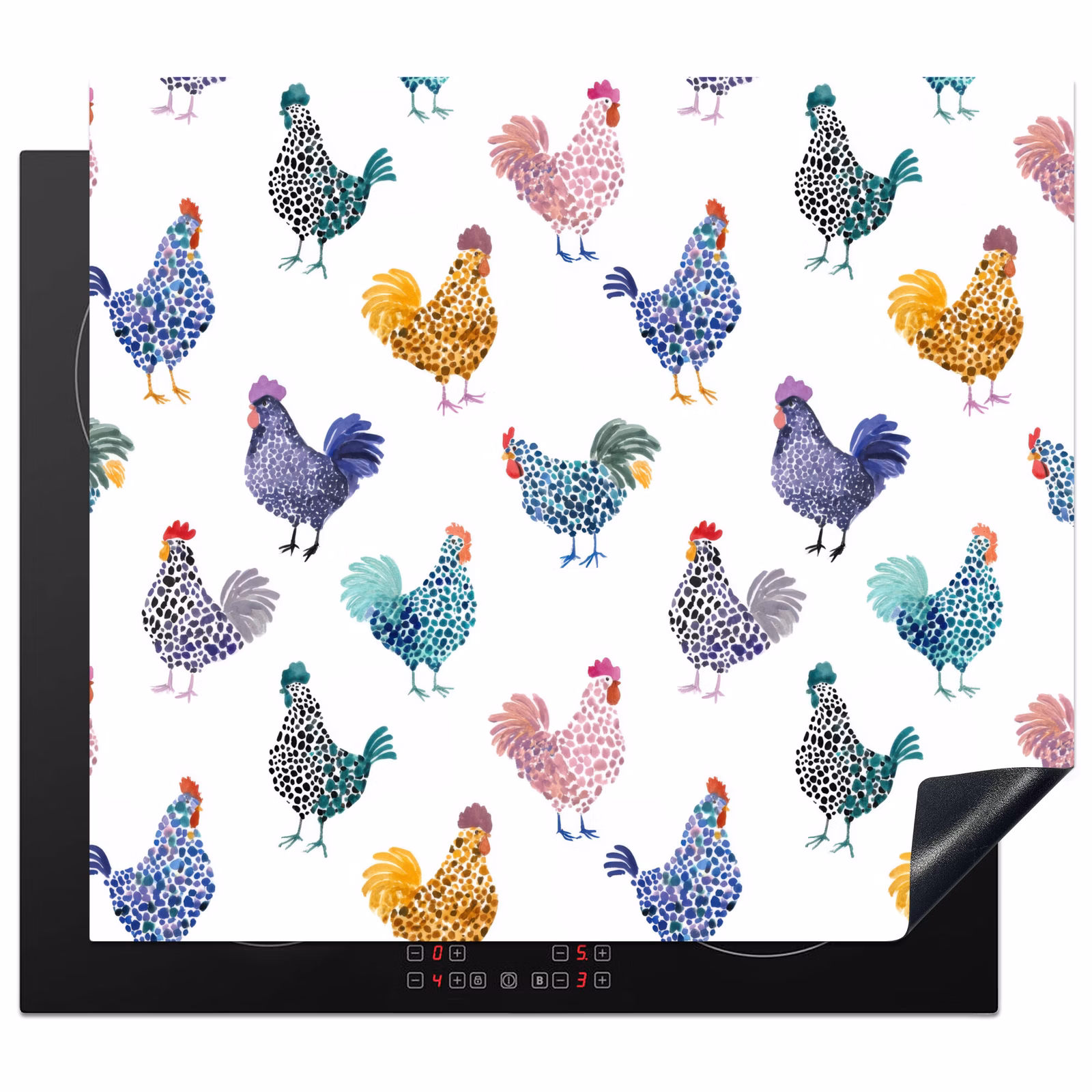 Induction hob cover - Chickens -Aquarelle - Colorful — 1