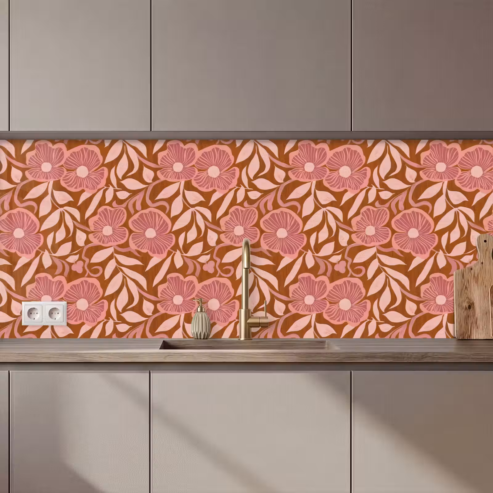 Kitchen splashback - Atmosphere - Flowers - Pink — 1