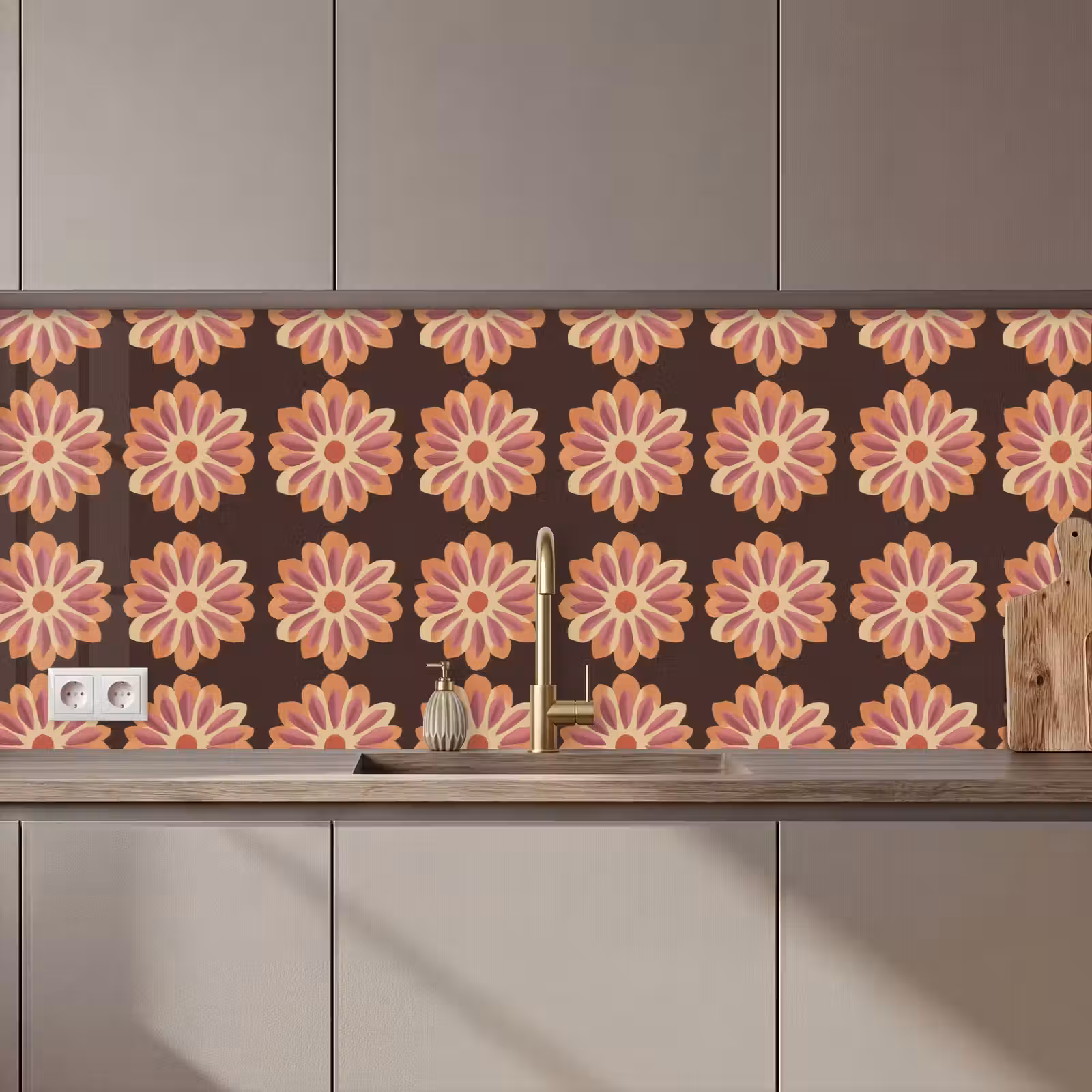 Kitchen splashback - Flowers - Pattern - Brown — 1
