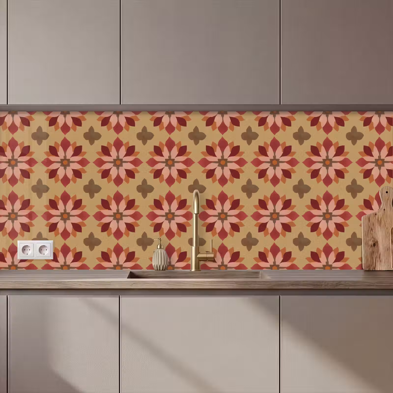 Kitchen splashback - Flowers - Retro - Green — 1
