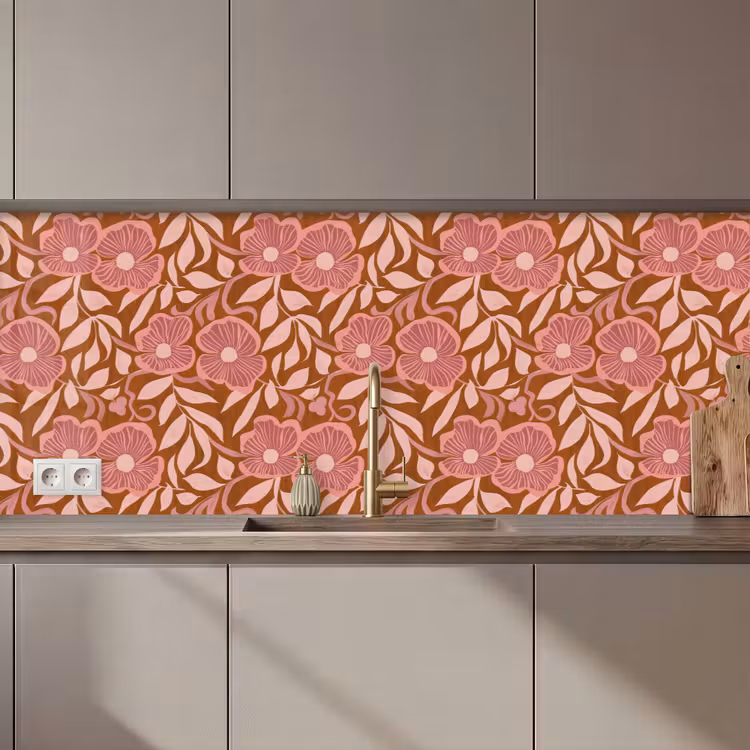 Kitchen splashback - Atmosphere - Flowers - Pink — 1