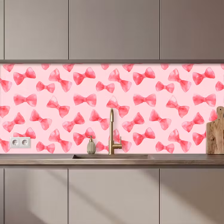 Kitchen splashback - Bows - Watercolor - Pink — 1