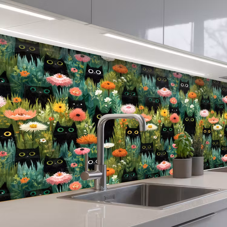 Kitchen splashback - Cats - Flowers - Colorful — 2